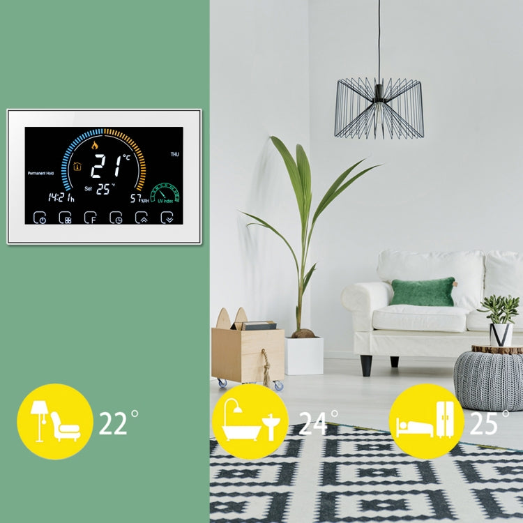 BHT-8000-GA Control Water Heating Energy-saving and Environmentally-friendly Smart Home Negative Display LCD Screen Round Room Thermostat without WiFi(White)