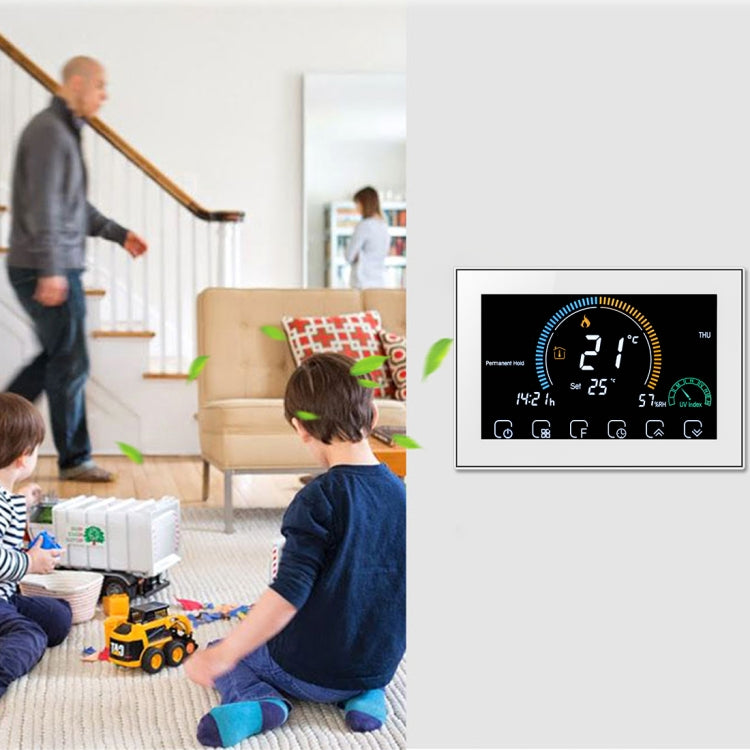 BHT-8000-GA Control Water Heating Energy-saving and Environmentally-friendly Smart Home Negative Display LCD Screen Round Room Thermostat without WiFi(White)