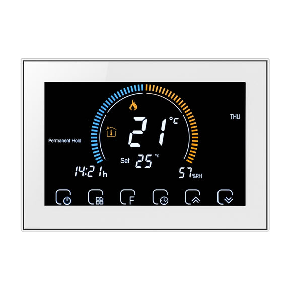 BHT-8000-GA Control Water Heating Energy-saving and Environmentally-friendly Smart Home Negative Display LCD Screen Round Room Thermostat without WiFi(White)