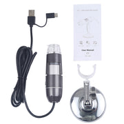 1600X Magnifier HD Image Sensor 3 in 1 USB Digital Microscope with 8 LED & Professional Stand (Black)