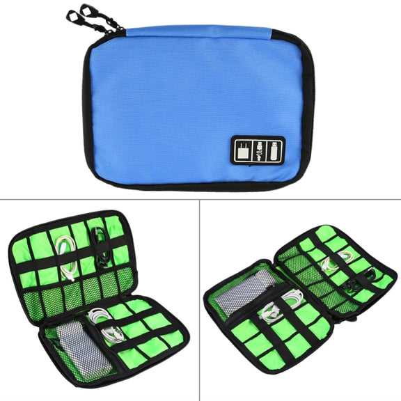 Portable Travel Organizer Storage Collection Bag Case Pouch Digital Gadget Electronic Accessories, Size: 25.7*18.5*1.2cm(Blue)