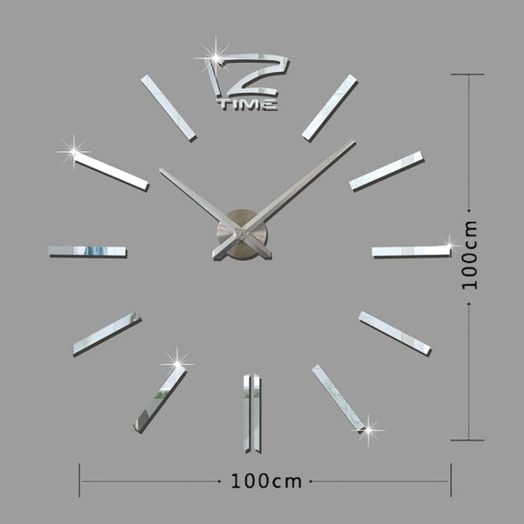 39 inch Bedroom Home Office Decoration Modern Frameless Large DIY 3D Mirror Wall Sticker Mute Clock(Silver)