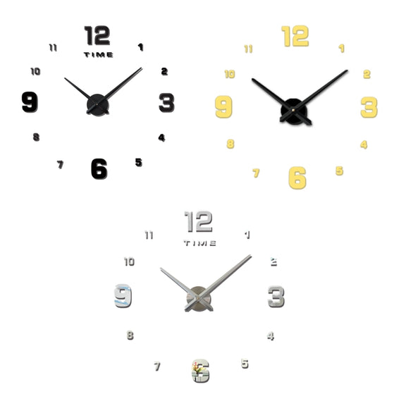 Bedroom Home Decoration Mirrored Number Frameless Large 3D DIY Wall Sticker Mute Clock, Size: 100*100cm(Black)
