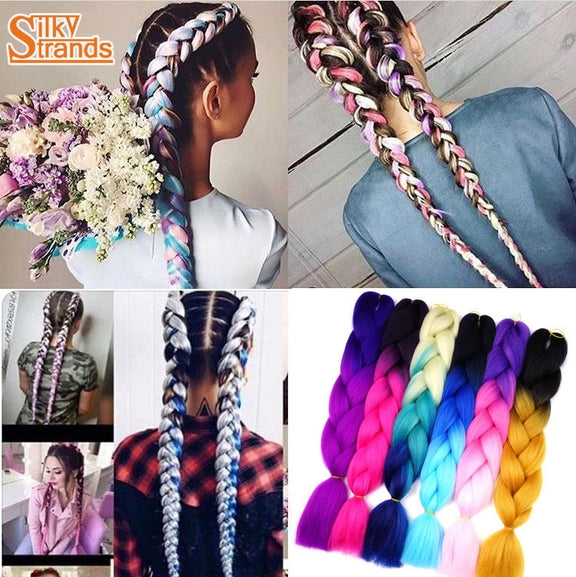 Fashion Color Gradient Individual Braid Wigs Chemical Fiber Big Braids, Length: 60cm(29Orange+Yellow+Blue)