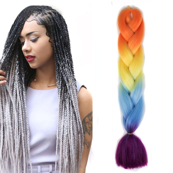Fashion Color Gradient Individual Braid Wigs Chemical Fiber Big Braids, Length: 60cm(29Orange+Yellow+Blue)