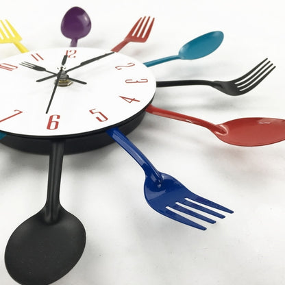 Cutlery Metal Kitchen Wall Clock Spoon Fork Creative Quartz Wall Mounted Clocks Modern Design Decorative Horloge, Silver - Wall Clock by PMC Jewellery | Online Shopping South Africa | PMC Jewellery | Buy Now Pay Later Mobicred