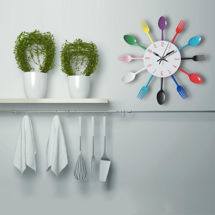 Cutlery Metal Kitchen Wall Clock Spoon Fork Creative Quartz Wall Mounted Clocks Modern Design Decorative Horloge, Silver - Wall Clock by PMC Jewellery | Online Shopping South Africa | PMC Jewellery | Buy Now Pay Later Mobicred