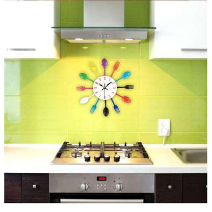 Cutlery Metal Kitchen Wall Clock Spoon Fork Creative Quartz Wall Mounted Clocks Modern Design Decorative Horloge, Silver - Wall Clock by PMC Jewellery | Online Shopping South Africa | PMC Jewellery | Buy Now Pay Later Mobicred