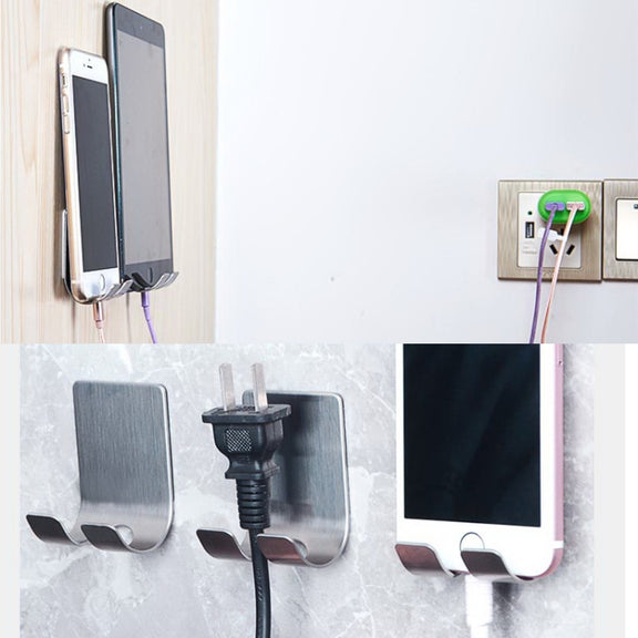 Stainless Steel Plug Power Cord Hook Bathroom Non-perforated Storage Rack, Size: 61x45mm
