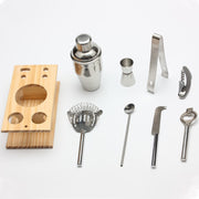 9 in 1 Stainless Steel Cocktail Shaker Tools Set with Wooden Mount, Capacity: 550ml