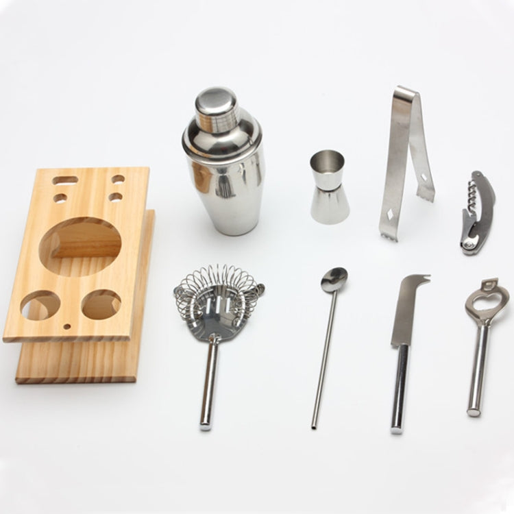 9 in 1 Stainless Steel Cocktail Shaker Tools Set with Wooden Mount, Capacity: 550ml