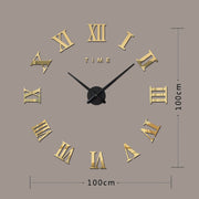 Bedroom Home Decoration Frameless Roman Numeral Large DIY Wall Sticker Mute Clock, Size: 100*100cm(Gold)