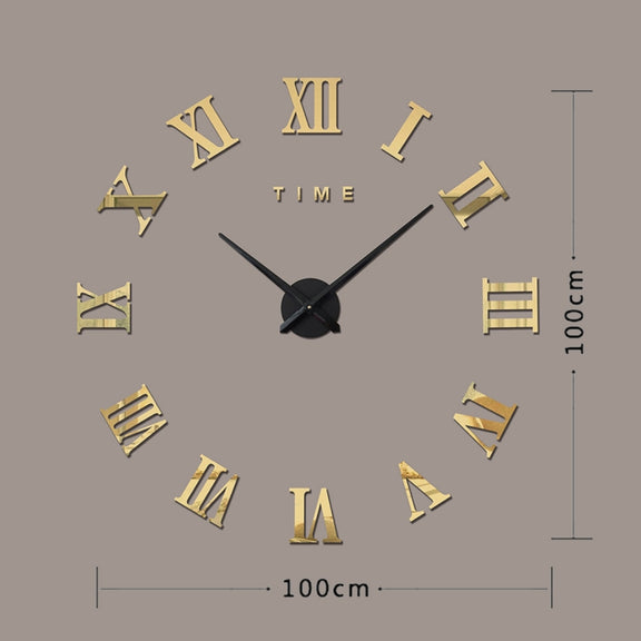 Bedroom Home Decoration Frameless Roman Numeral Large DIY Wall Sticker Mute Clock, Size: 100*100cm(Gold)