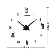 Home Office Decor Frameless Cat Shape Large Size DIY 3D Mirror Surface Wall Stickers Mute Clock, Size: 100*100cm(Black)
