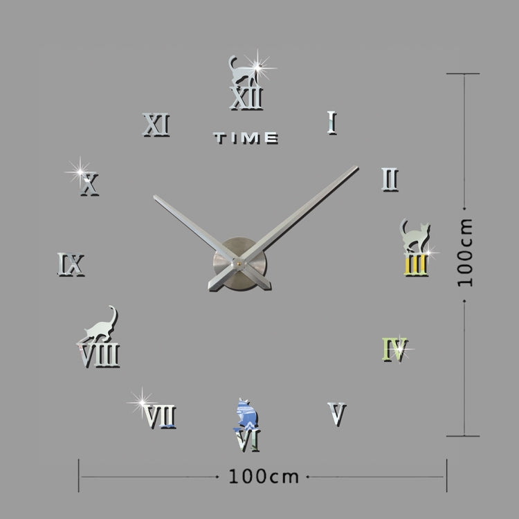 Home Office Decor Frameless Cat Shape Large Size DIY 3D Mirror Surface Wall Stickers Mute Clock, Size: 100*100cm(Silver) - DIY Clocks by PMc TechLife | Online Shopping South Africa | PMc TechLife | Buy Now Pay Later Mobicred