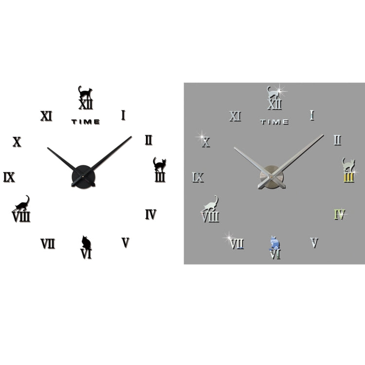 Home Office Decor Frameless Cat Shape Large Size DIY 3D Mirror Surface Wall Stickers Mute Clock, Size: 100*100cm(Black) - DIY Clocks by PMc TechLife | Online Shopping South Africa | PMc TechLife | Buy Now Pay Later Mobicred