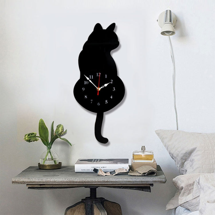 42x18cm Home Office Bedroom Decoration Battery Operated Cat Shaped Wall Clock with Swinging Tails(Black) - Wall Clock by PMC TechLife | Online Shopping South Africa | PMC TechLife | Buy Now Pay Later Mobicred