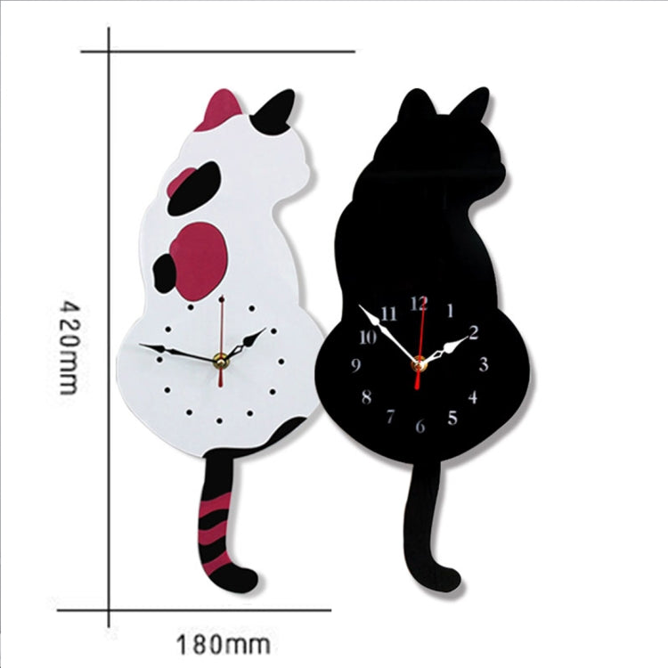 42x18cm Home Office Bedroom Decoration Battery Operated Cat Shaped Wall Clock with Swinging Tails(White)