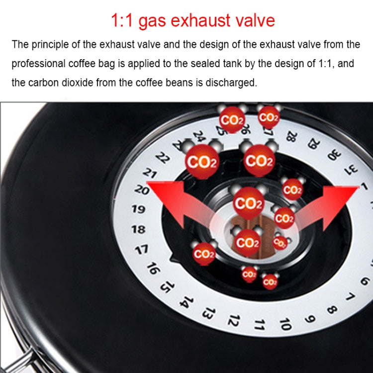 800ml Stainless Steel Sealed Food Coffee Grounds Bean Storage Container with Built-in CO2 Gas Vent Valve & Calendar (Silver)
