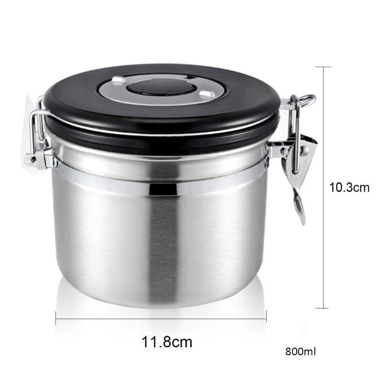 800ml Stainless Steel Sealed Food Coffee Grounds Bean Storage Container with Built-in CO2 Gas Vent Valve & Calendar (Silver)