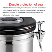 800ml Stainless Steel Sealed Food Coffee Grounds Bean Storage Container with Built-in CO2 Gas Vent Valve & Calendar (Silver)