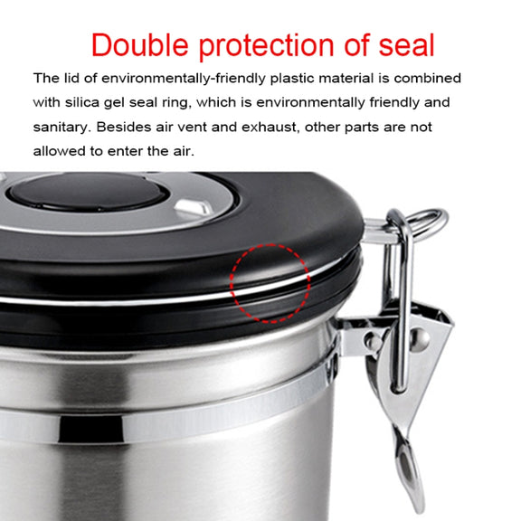 800ml Stainless Steel Sealed Food Coffee Grounds Bean Storage Container with Built-in CO2 Gas Vent Valve & Calendar (Silver)