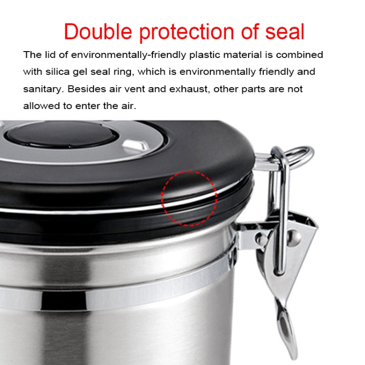 800ml Stainless Steel Sealed Food Coffee Grounds Bean Storage Container with Built-in CO2 Gas Vent Valve & Calendar (Silver)