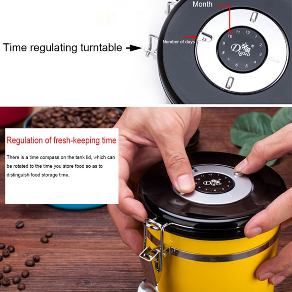 800ml Stainless Steel Sealed Food Coffee Grounds Bean Storage Container with Built-in CO2 Gas Vent Valve & Calendar (Silver)
