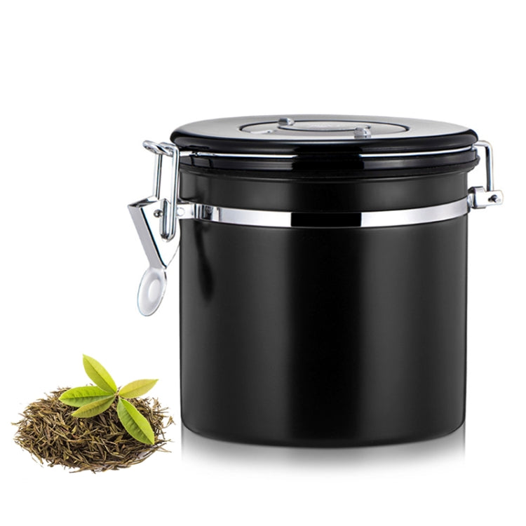 1200ml Stainless Steel Sealed Food Coffee Grounds Bean Storage Container with Built-in CO2 Gas Vent Valve & Calendar (Black) - Coffee Machine & Accessories by PMC TechLife | Online Shopping South Africa | PMC TechLife | Buy Now Pay Later Mobicred