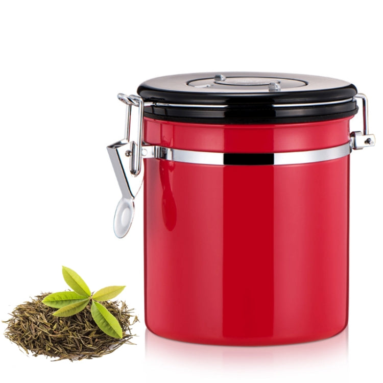 1200ml Stainless Steel Sealed Food Coffee Grounds Bean Storage Container with Built-in CO2 Gas Vent Valve & Calendar (Red) - Coffee Tools by PMC TechLife | Online Shopping South Africa | PMC TechLife | Buy Now Pay Later Mobicred