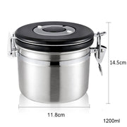 1200ml Stainless Steel Sealed Food Coffee Grounds Bean Storage Container with Built-in CO2 Gas Vent Valve & Calendar (Silver)