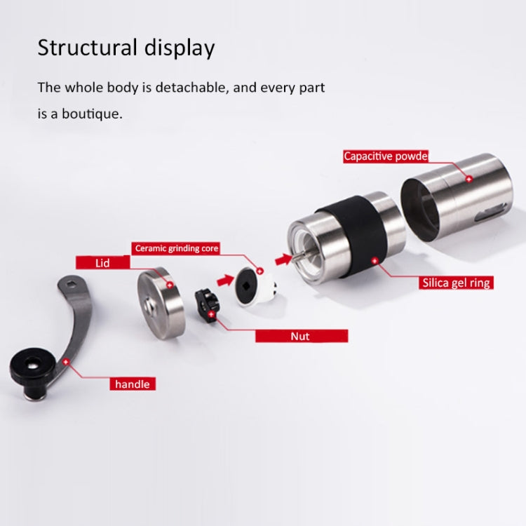 Portable Conical Burr Mill Manual Stainless Steel Hand Crank Coffee Bean Grinder with Silicone Ring, Capacity: 40g - Coffee Tools by PMC TechLife | Online Shopping South Africa | PMC TechLife | Buy Now Pay Later Mobicred