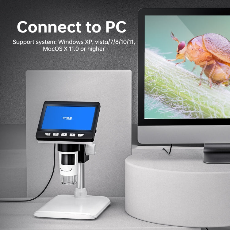 50X-1000X 1080P Portable Electronic Digital Desktop Microscope with LED Light (White)