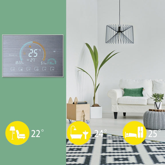 BHT-8000-GA-SS Brushed Stainless Steel Mirror Control Water Heating Energy-saving and Environmentally-friendly Smart Home Negative Display LCD Screen Round Room Thermostat without WiFi