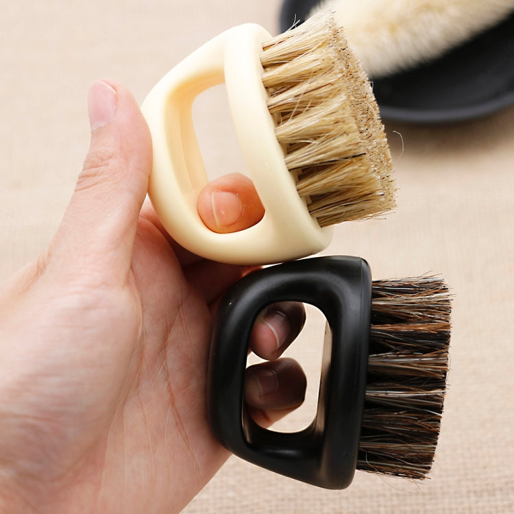 Men Ring Design Portable Boar Brush White ABS Haircut Cleaning Shaving Brush(Black)