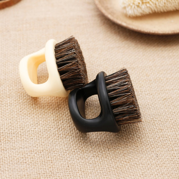 Men Ring Design Portable Boar Brush White ABS Haircut Cleaning Shaving Brush(Black)
