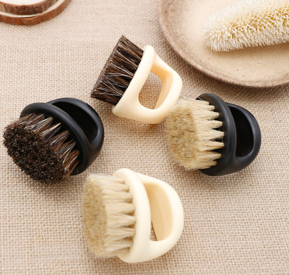 Men Ring Design Portable Boar Brush White ABS Haircut Cleaning Shaving Brush(Black)