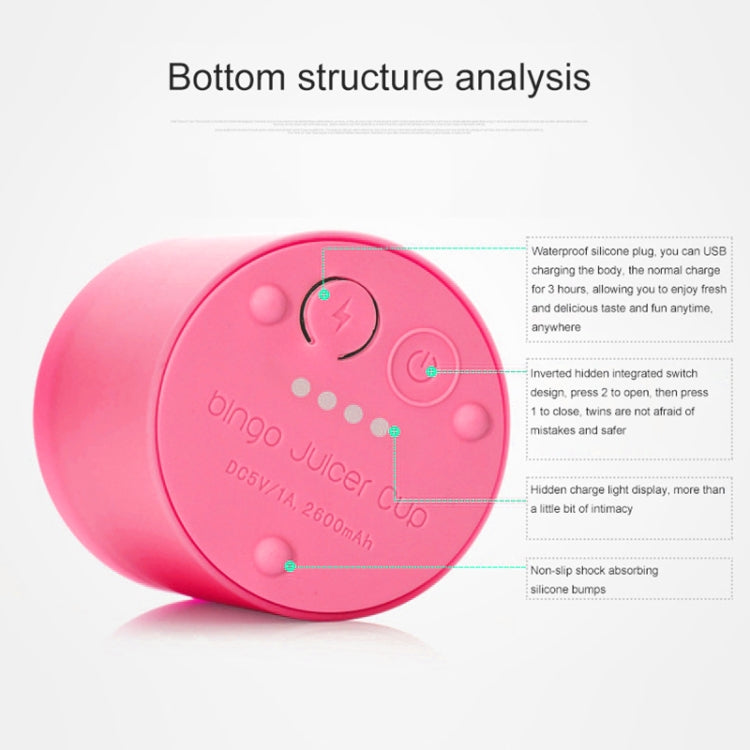 Bingo 500ml Mini Portable USB Rechargeable Electric Juicer Cup  Juicer Blender, 22000 Revolutions Per Minute(Pink)