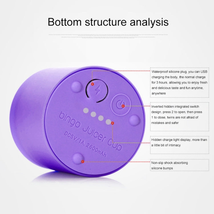 Bingo 500ml Mini Portable USB Rechargeable Electric Juicer Cup  Juicer Blender, 22000 Revolutions Per Minute(Purple)