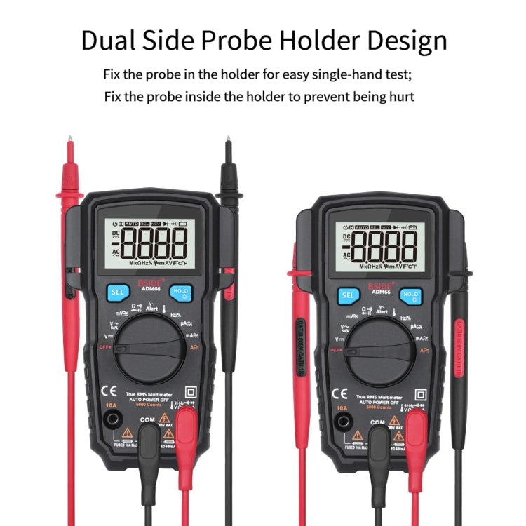 BSIDE ADM66 Handheld Household 6000 Count AC / DC Current Voltage Capacitor Automatic Range Multimeter with LCD Backlight & Card Slot Function