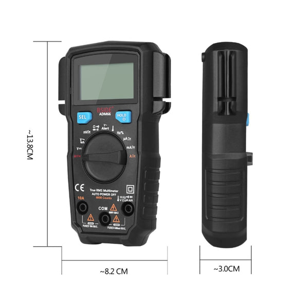 BSIDE ADM66 Handheld Household 6000 Count AC / DC Current Voltage Capacitor Automatic Range Multimeter with LCD Backlight & Card Slot Function