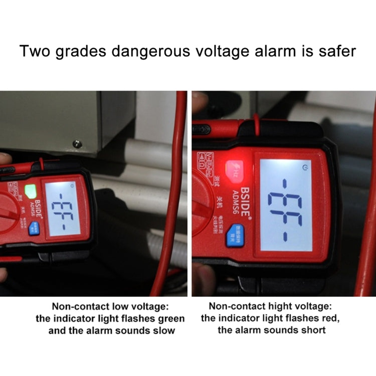 BSIDE ADMS6 High-precision Fully Automatic Small Digital Intelligent Multimeter with HD Digital Display & Shockproof Cover, Support Function Range Switch & Double-sided Pen Holder (Red)