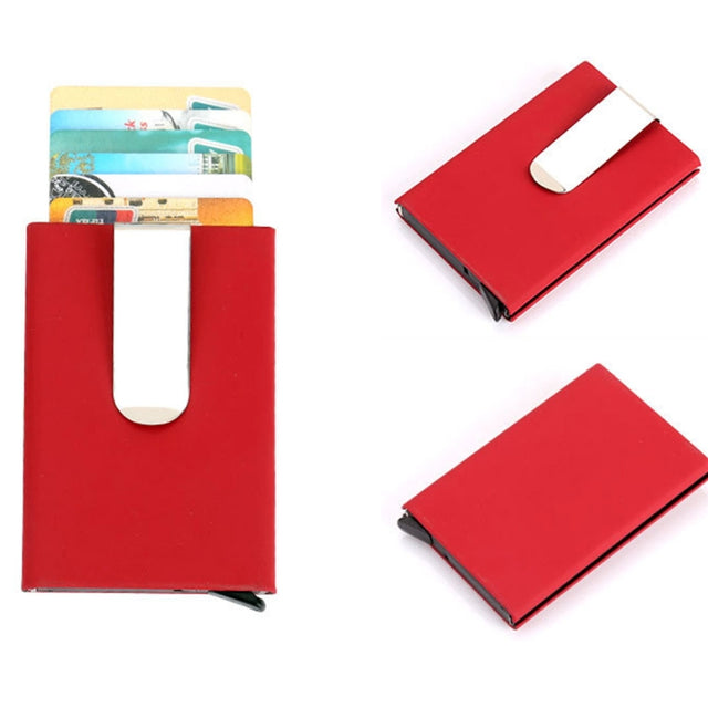 Frosted Antimagnetic Solid Color Credit Card Holder Money Clip Wallet, Size: 10*6.6cm(Red)