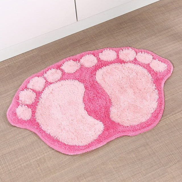 1390 Foot-shaped Non Slip Shaggy Soft Water Absorption Bedroom Bathroom Carpet Mat(Pink)