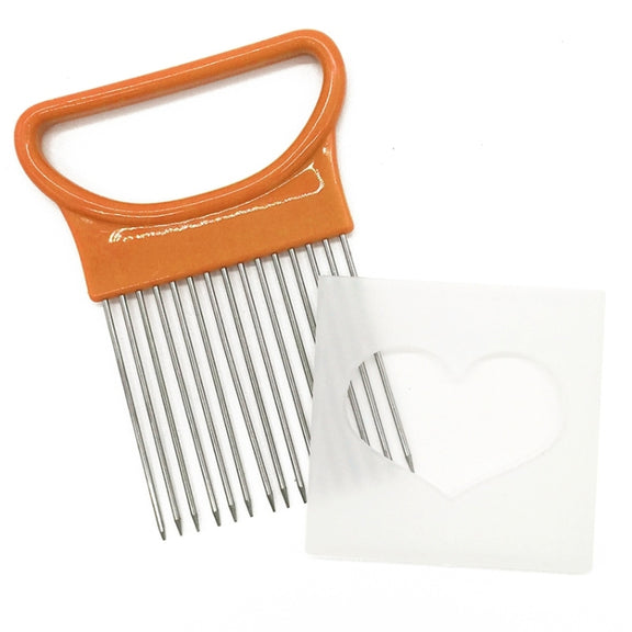 Stainless Steel Vegetable Onion Cutter Holder Meat Needle Kitchen Tools (Orange)