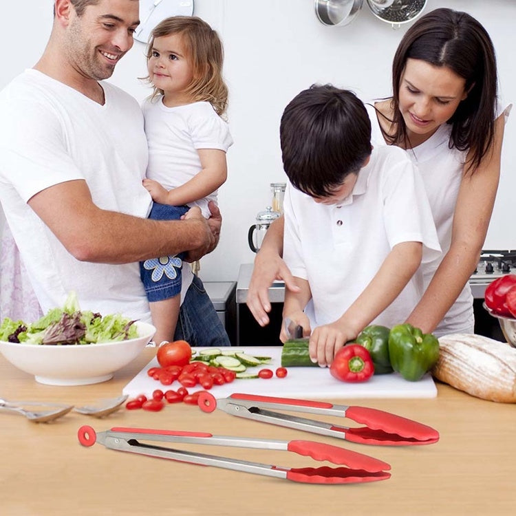 9 inch Silicone Non-slip Food Bread Barbecue BBQ Clip Tongs Kitchen Tools(Red) - Food Clips & Clips by PMC TechLife | Online Shopping South Africa | PMC TechLife | Buy Now Pay Later Mobicred