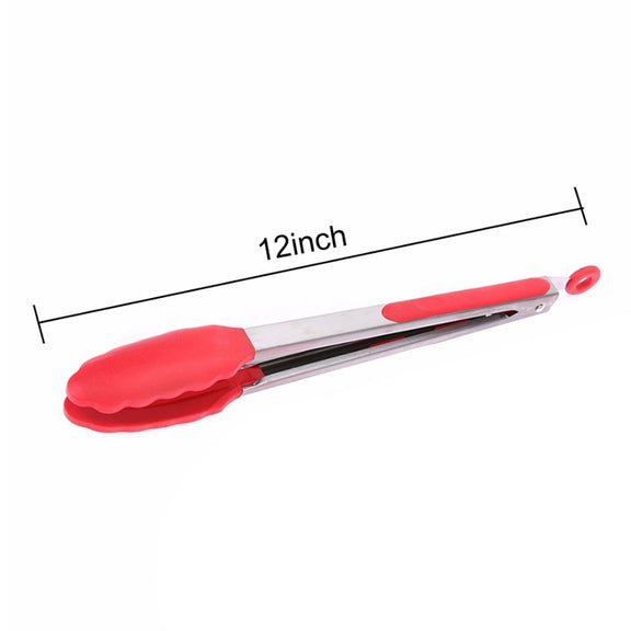 12 inch Silicone Non-slip Food Bread Barbecue BBQ Clip Tongs Kitchen Tools(Red)