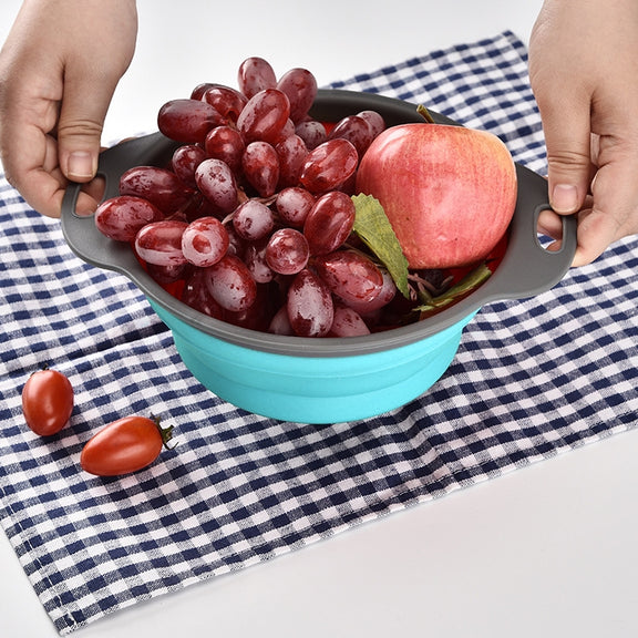 Creative Folding Vegetables Fruits Storage Basket Organizer Drain Basket, L, Size: 29.5*23.5*10cm (Blue)