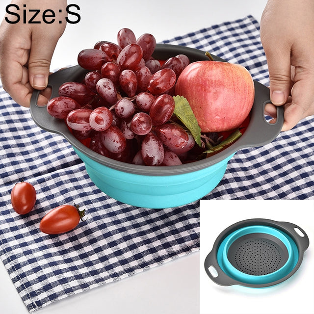 Creative Folding Vegetables Fruits Storage Basket Organizer Drain Basket, S, Size: 24.5*20*9cm (Blue)