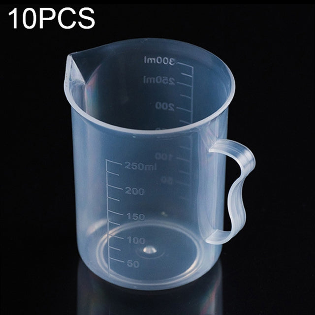 10 PCS 250ml Food Grade PP Plastic Flask Digital Measuring Cup Cylinder Scale Measure Glass Lab Laboratory Tools(Transparent)